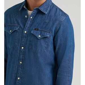 Lee Men’s Size XL  Blue Denim Pearl Snap Western Button Shirt Long Sleeve Cowboy